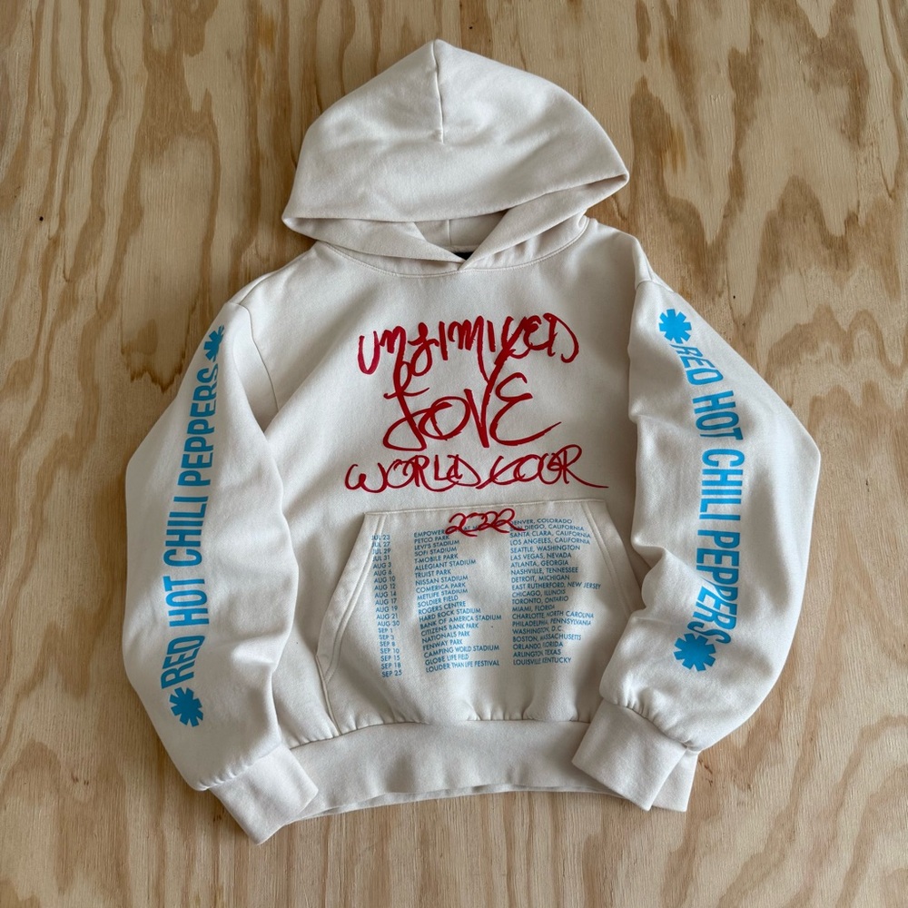 Red Hot Chili Peppers Unlimited Love World Tour Hoodie Cream Size S